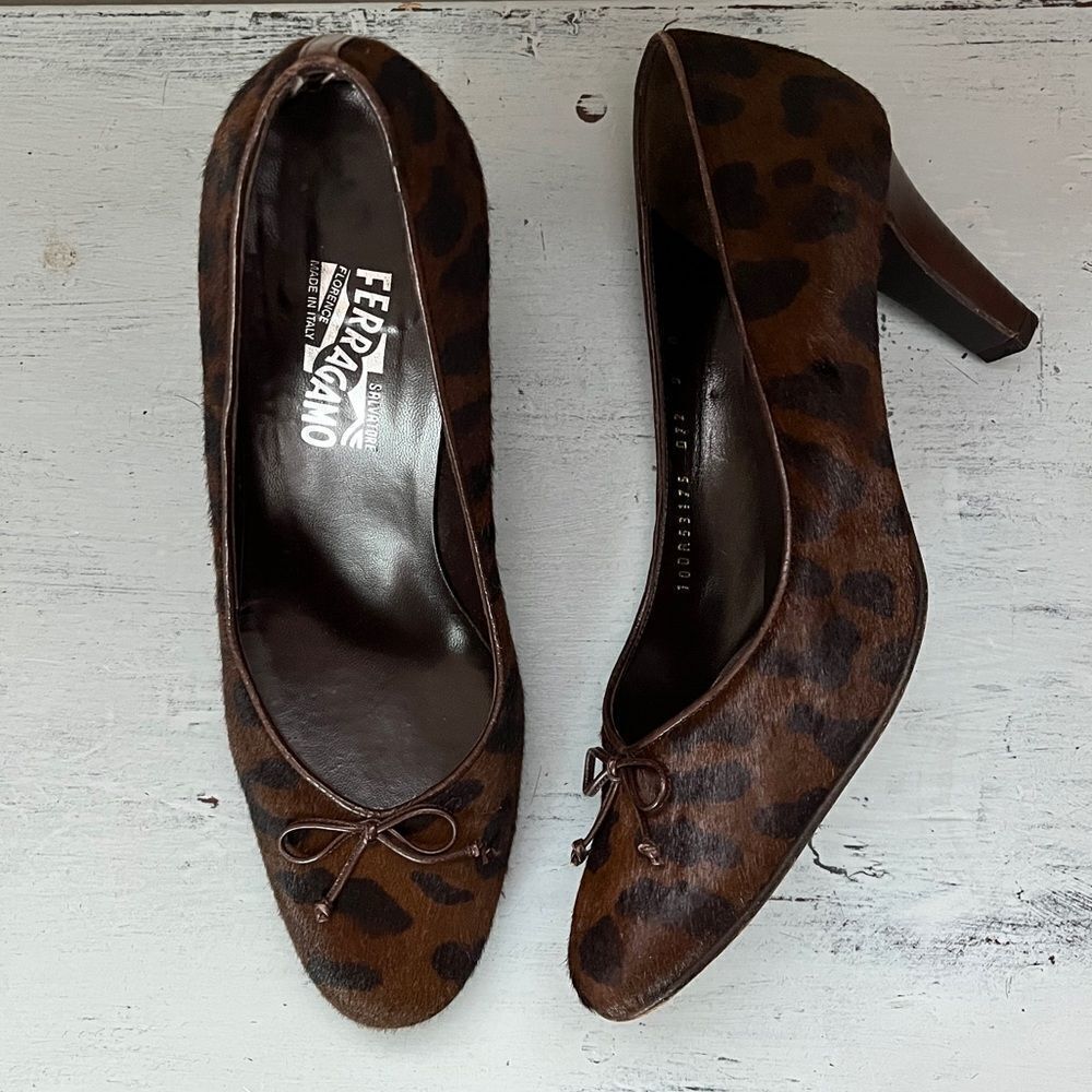 Salvatore Ferragamo Calf Hair Leopard Heels | Size 9